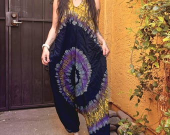 Tie Dye Jumpsuit: Baggy Hippie Overalls, One Size Fits Most