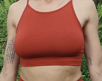 Rust Prana Bra with Adjustable Straps made of silky stretchy eco viscose fabric