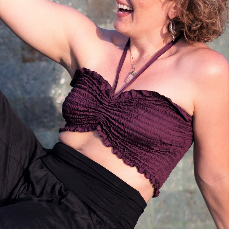 Tube Top in Plum by Lotus Tribe one size fits XS-XL with or without cinching and neck ties. Made of sustainable tree pulp Lyocell eco fabric image 4