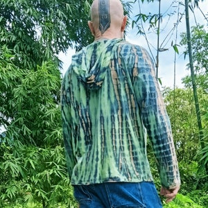 Hemp Hoody by Lotus Tribe - Gender neutral - Men&#39;s sizing Rainforest tie dyed hoody thin sweatshirt with green tie dye - each one unique