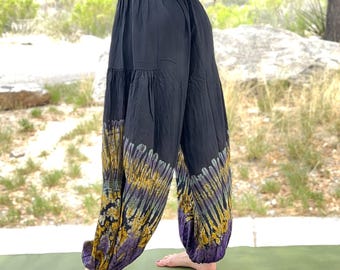Sunny Day Tie Dye Harem Pants: Silky Rayon Baggy Joggers by Lotus Tribe