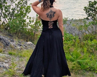 2 Piece Outfit - 1 Corset Halter and 1 Maxi Skirt in black Onyx or Tie Dye