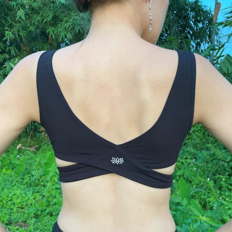 Dakini Bra in Onyx by Lotus Tribe Clothing is a soft fitting style with light support. A cute, breathable natural fiber bra or festival top image 2