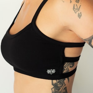 Trinity Bra in ONYX by Lotus Tribe with 3 horizontal back straps with no added underband for soft fit with light support best for A-C cups image 3