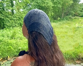 Cotton Gauze Boho Bandana Head Scarf with Silver Threads - 38" Square Head Wrap