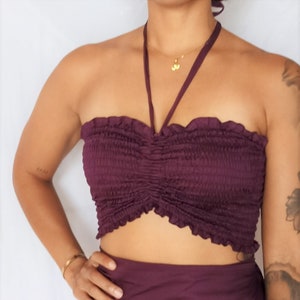 Tube Top in Plum by Lotus Tribe one size fits XS-XL with or without cinching and neck ties. Made of sustainable tree pulp Lyocell eco fabric image 3