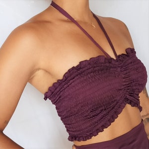 Tube Top in Plum by Lotus Tribe one size fits XS-XL with or without cinching and neck ties. Made of sustainable tree pulp Lyocell eco fabric image 1