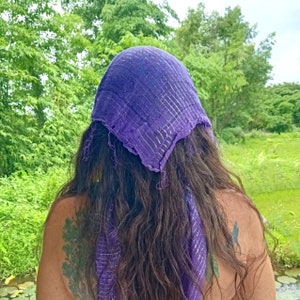 Cotton Hippie Boho Bandana head scarf with silver threads by Lotus Tribe lightweight cotton head wrap, square hippie bandana hair accessory
