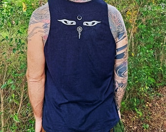 Black Hemp Tank Top with Buddha Eyes