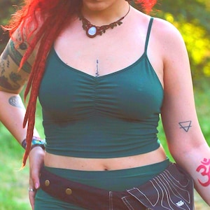 Blissed Out Crop in FOREST by Lotus Tribe / Stretchy Breathable Natural Fiber Crop Top with Built in Bra has Soft Fit for the Nature Goddess