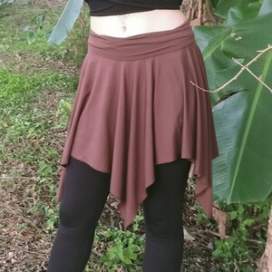 Pixie Skirt 2.0 in Rust by Lotus Tribe has adjustable fold top waist band-Revised design-more points-now available in two sizes. Fits XS-XXL Chocolate