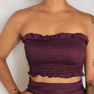 Tube Top in Plum by Lotus Tribe one size fits XS-XL with or without cinching and neck ties. Made of sustainable tree pulp Lyocell eco fabric image 6
