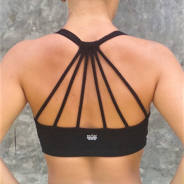 Sujetador deportivo Shakti de algodón negro ónix, top de yoga de Lotus Tribe
