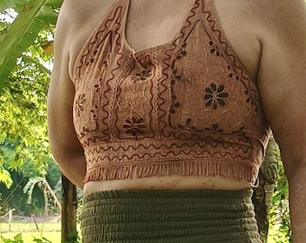 Embroidered Cotton Halter Top by Lotus Tribe