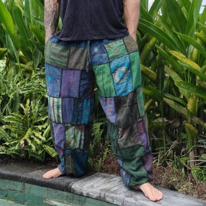 Patchwork Cotton Jogger Pants: Handmade Gender Neutral Hippie Style image 3