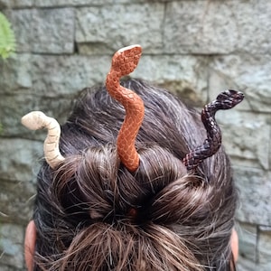 Carved Wooden Snake Hair Sticks by Lotus Tribe - Handmade double sided Snake Hairsticks in 3 shades of wood for when you feel like Medusa