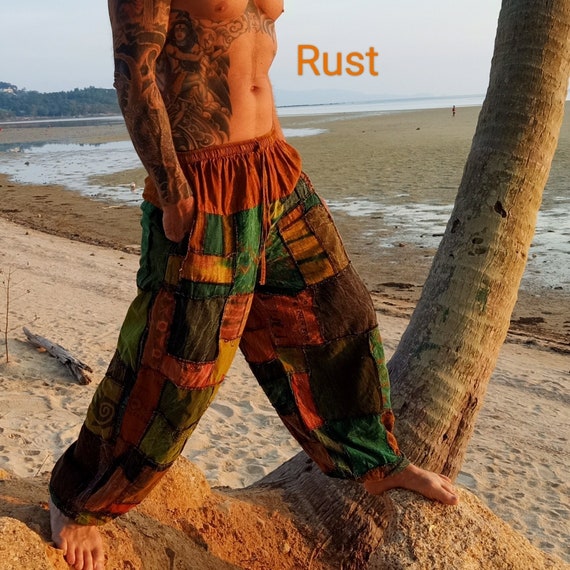 Patchwork Cotton Jogger Pants: Handmade Gender Neutral Hippie Style