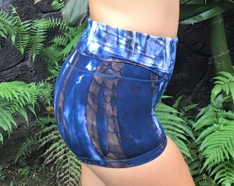 Yoga Shorts in Indigo Earth Tie Dye / Yoga / Tie Dye / Womens Yoga Shorts /Tie Dye Yoga Shorts / Yoga Shorts / Festival Shorts /Boho Clothes