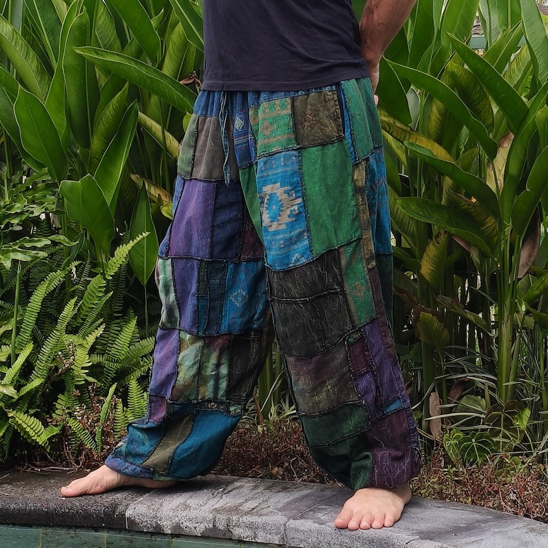 Patchwork Cotton Jogger Pants: Handmade Gender Neutral Hippie Style image 8