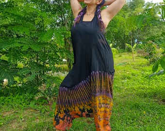 Tie Dye Jumpsuit by Lotus Tribe 100% Rayon hippy style baggy overalls, tie dye dungarees one size fits most. Fun fashion for feisty females