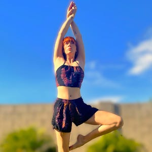 Tie Dye Halter Top and Baggy Shorts 2 Piece Set by Lotus Tribe Puple Swirl
