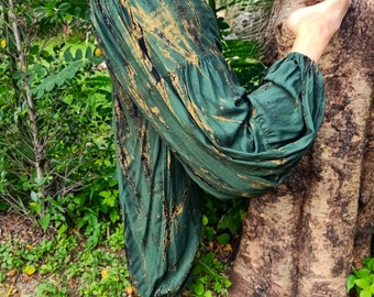 Rainforest Tie Dye Harem Pants: Silky Rayon Baggy Joggers