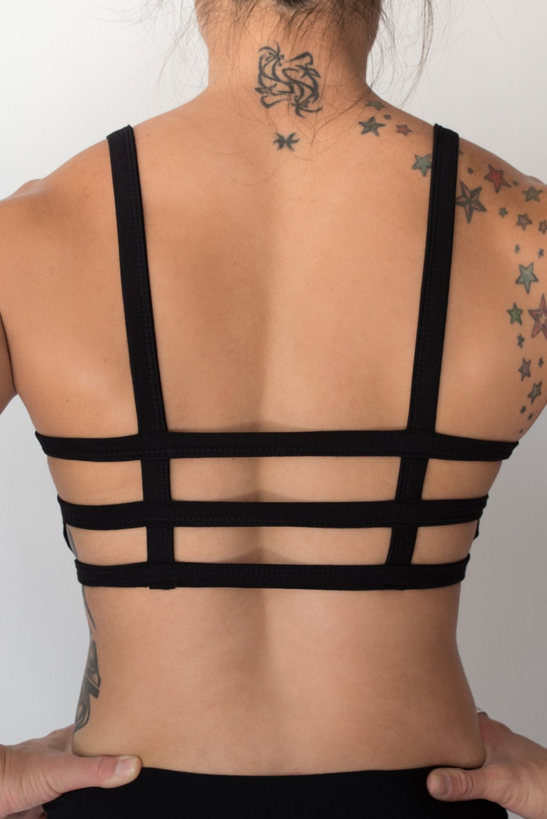 Trinity Bra in ONYX by Lotus Tribe with 3 horizontal back straps with no added underband for soft fit with light support best for A-C cups image 2