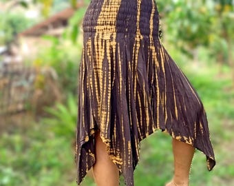 Tie Dye Fae Rock, Pixie Saum, Stretchy Top, Braun mit Beige, weitere Farben verfügbar