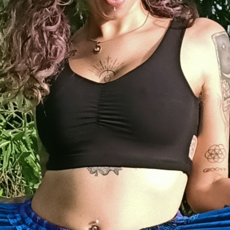 Dakini Bra in Onyx by Lotus Tribe Clothing is a soft fitting style with light support. A cute, breathable natural fiber bra or festival top image 3