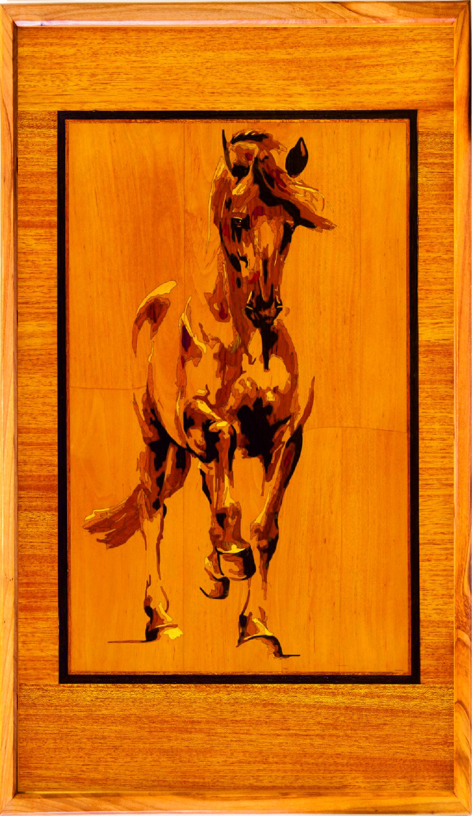 Horse wood veneer inlay marquetry wall art framed panel home Etsy
