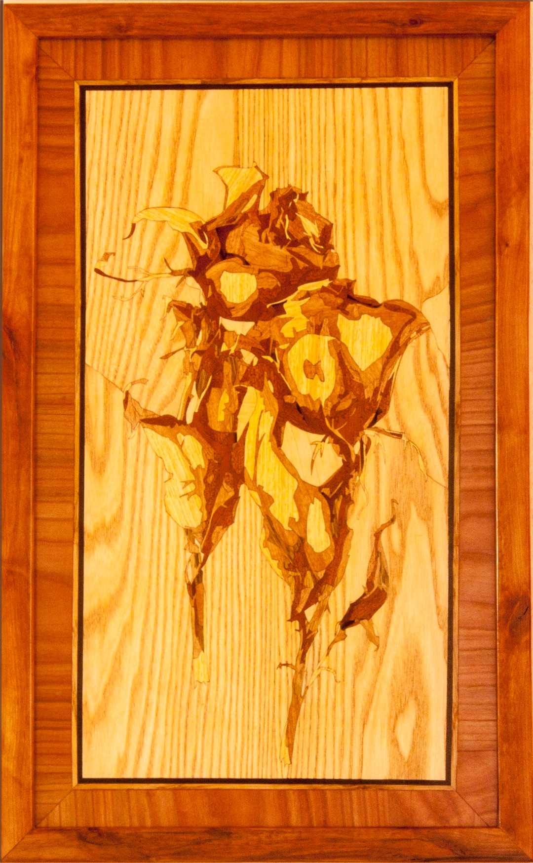 Wood Mosaic 31x19 Inlay FRAMED Roses Flowers Marquetry Wall Art Framed ...