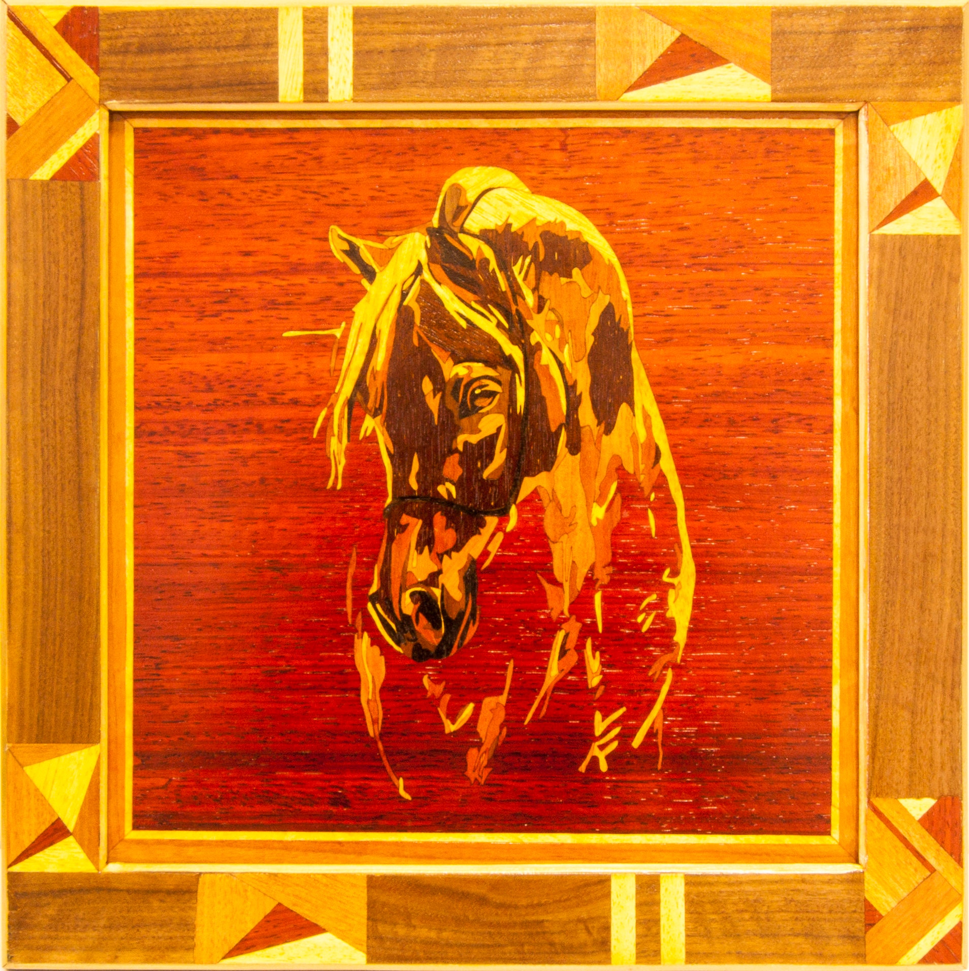 Horse 16x16 in Wood Veneer Inlay Marquetry Wall Art Framed Etsy UK