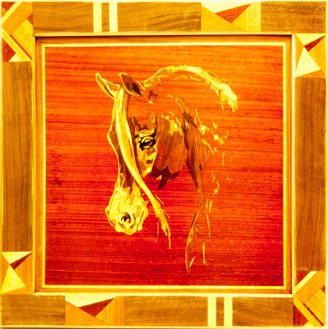 Horse 16x16 in Wood Veneer Inlay Marquetry Wall Art Framed Etsy