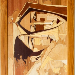 Wood mosaic 23x16 inlay FRAMED Two Love cubism marquetry panel boho framed home wall decor wall art hanging love ready to hang eco wood gift