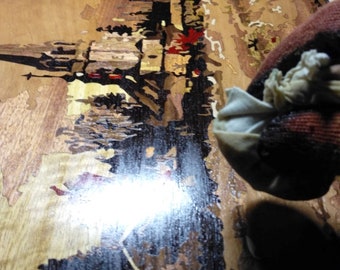 Wood Mosaic 20x24 Inlay FRAMED Angel Cubism Wall Art Panel