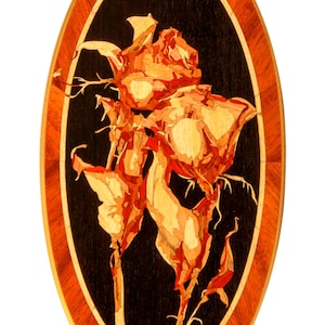 Houtmozaïek 19 x 10 inlay INGELIJSTE rozen bloemen vintage foto fineer inlegwerk muur kunst home decor eco cadeau paneel bloemdessin houtsnijwerk
