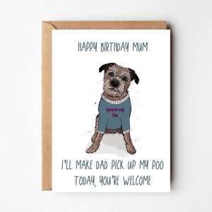 Carte d'anniversaire Border Terrier pour maman, carte chien coupé, carte de voeux pour amoureux des chiens
