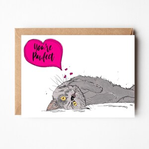 Chat gris Saint-Valentin, carte anniversaire, Carte d’amour Chat gris, Chat stationnaire, Carte de vœux chat,