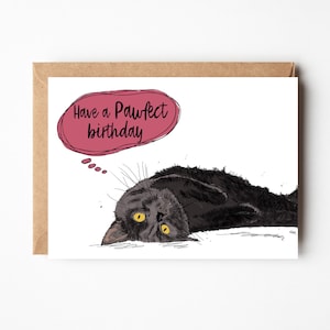 Black cat birthday card, cat love card, Cat greetings card, cat stationary
