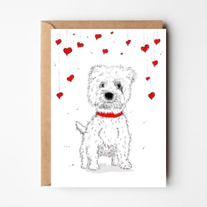 Westie Card, West Highland Terrier Valentines love Card, Westie anniversary card