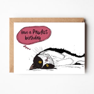 Carte d'anniversaire chat noir et blanc, papeterie chat, carte de voeux chat