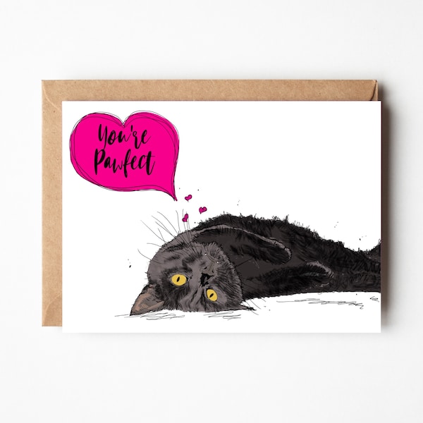 Black Cat Valentines card, cat love card, Cat greetings card, cat stationary, cat anniversary card