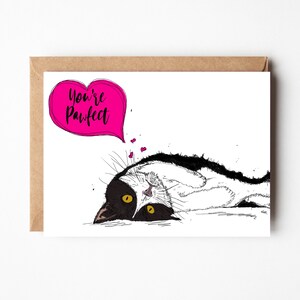Carte de Saint-Valentin chat noir et blanc, carte d'amour chat, papeterie chat, carte de voeux chat