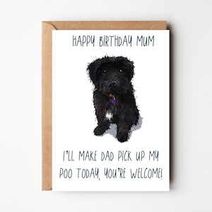 Tarjeta de cumpleaños de Cavapoo para mamá, tarjetas de felicitación de cockapoo, tarjeta de perro negro