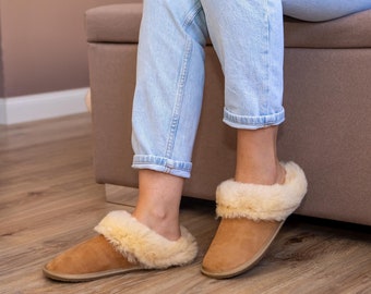 FINAL SALE! 100% Sheepskin Fur Slippers Men & Women Brown Handmade Hard Sole Gift for Women Gift for Her Gift for Him Comfy CLEARANCE!