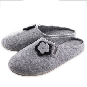 CLEARANCE Slippers Women House Slippers Felt Girls Gray with flower Gift for Mom Lightweight Final Sale