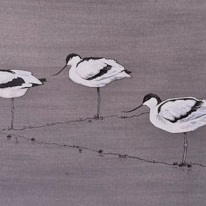 Three Avocets Original Oil Painting