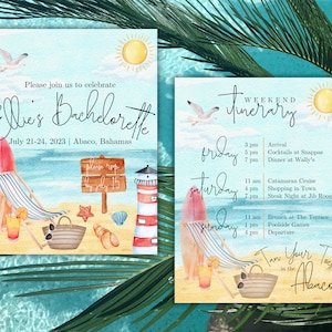 Plantilla de invitación de despedida de soltera ABACO, despedida de soltera tropical, invitación de despedida de soltera en la playa, itinerario de fin de semana Marsh Harbor Bahamas