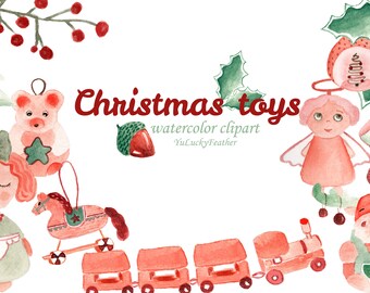 Weihnachtsspielzeug Aquarell Clipart Set - 300 dpi - 12x12 Zoll - 12 Elemente - sofortiger Download