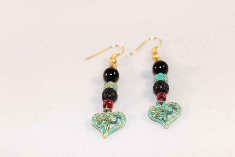 Green Charm Earrings Heart Earrings Love Heart Earrings Love Symbol earrings Green Tint Earrings